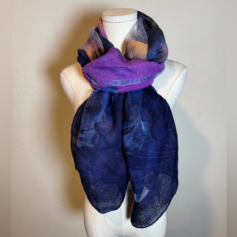 NWT Spain in America Velvet Burnout Scarf Purple Orange Combo - Picture 4 of 10